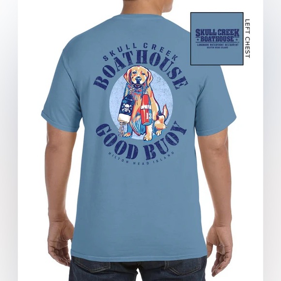Hanes Other - Hilton Head Island Skull Creek Boathouse Good Buoy Dog Tee XL Blue HHI Shirt
